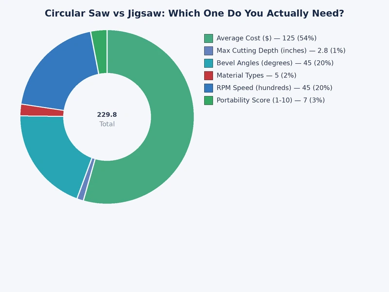 Bar chart comparing circular saw vs jigsaw performance across key categories including cut type, speed, precision, and versatility