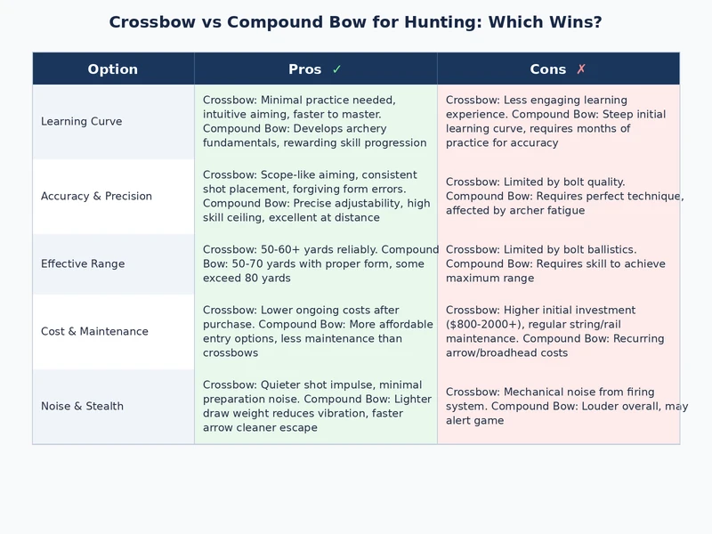 crossbow vs compound bow hunting gear and features comparison infographic