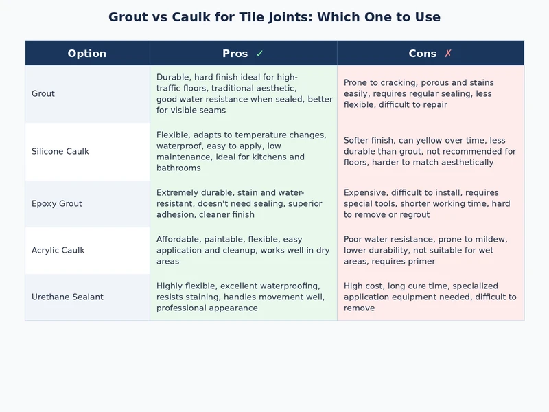 diagram of grout vs caulk tile joints placement showing movement joint locations at shower corners and perimeter edges