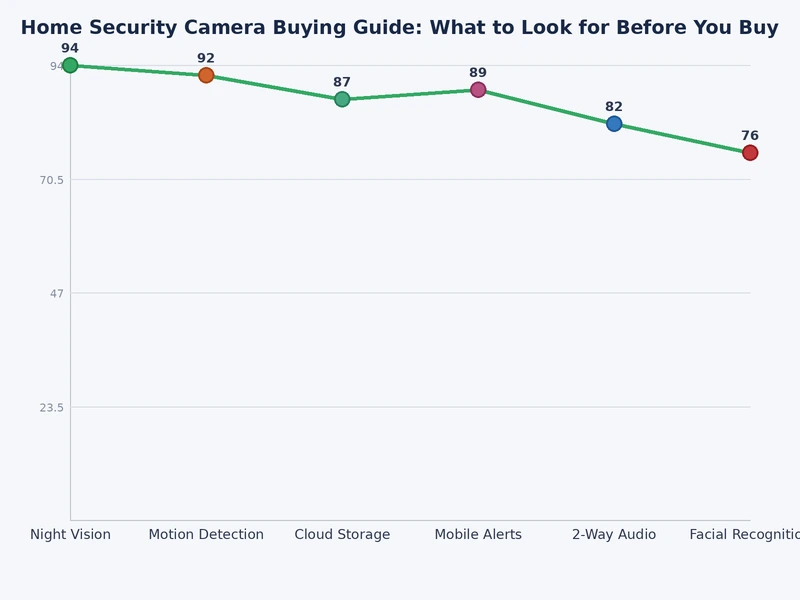 bar chart comparing home security camera features across budget mid-range and premium tiers