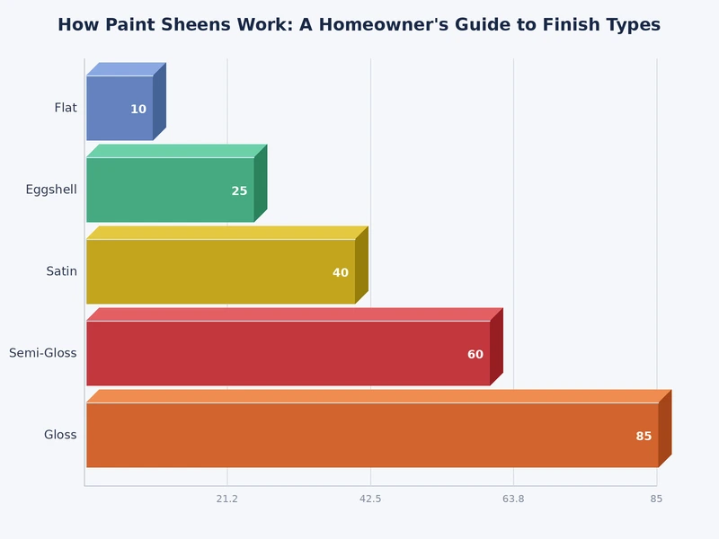 Bar chart comparing paint sheen levels by reflectivity, washability, and recommended rooms
