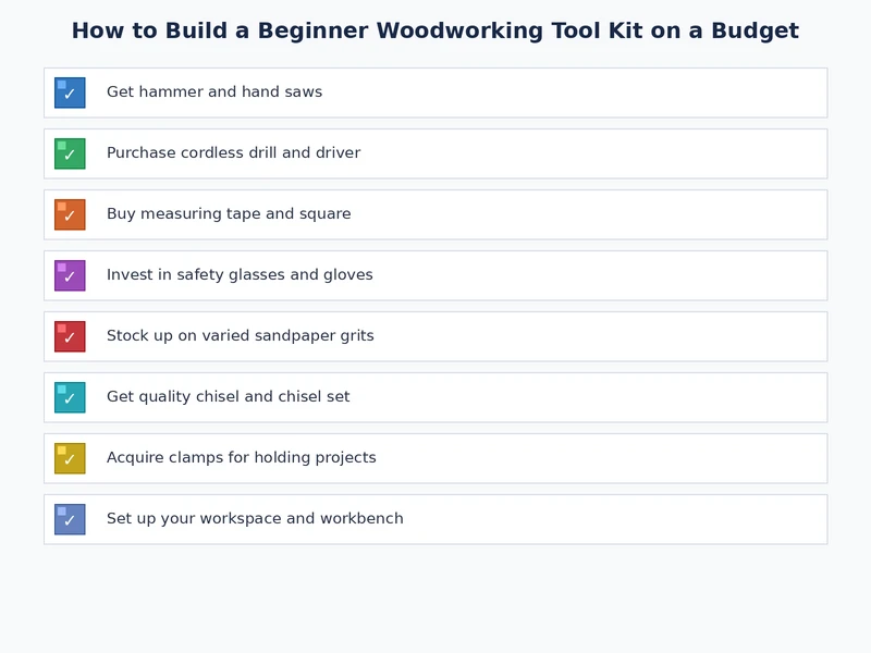 beginner woodworking tool kit maintenance checklist showing sharpening and storage steps