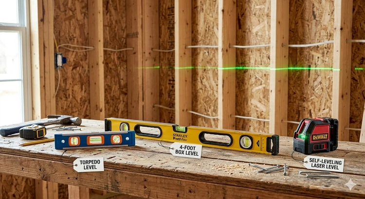 torpedo level box level and laser level side by side for how to choose a level torpedo vs laser comparison