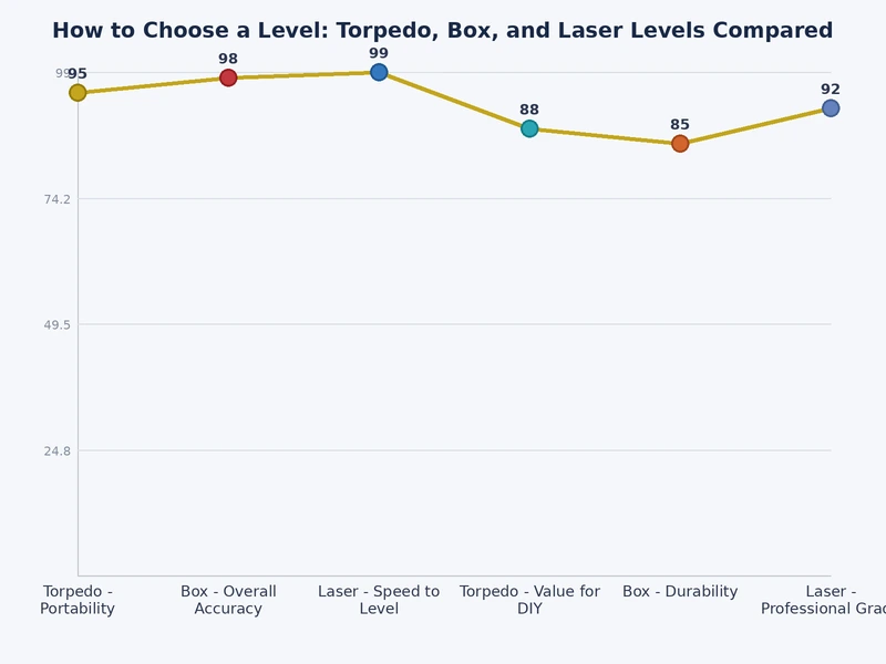 bar chart comparing accuracy range and price of torpedo box and laser levels for home improvement use