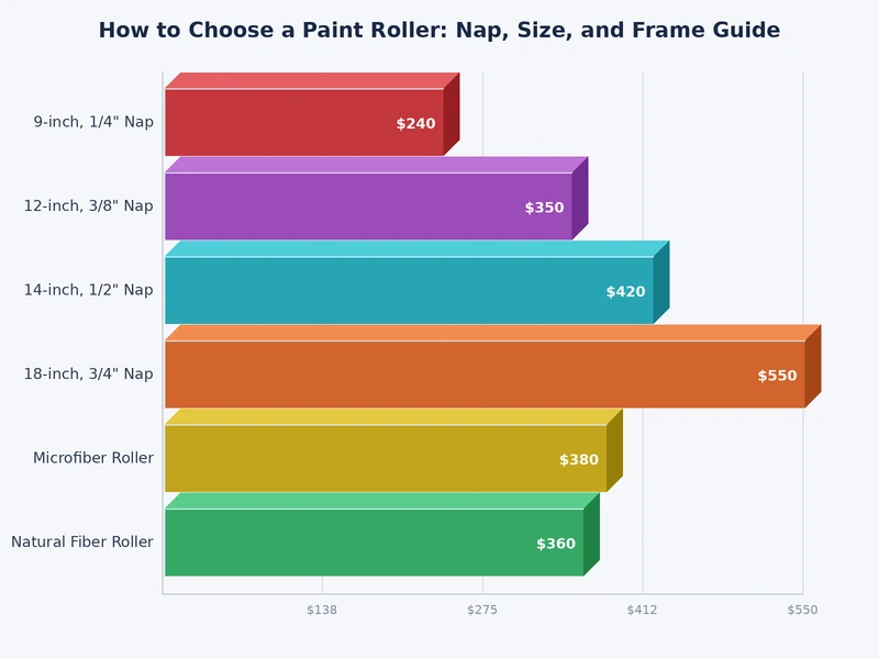 chart comparing paint roller nap thicknesses matched to surface types from smooth drywall to rough masonry
