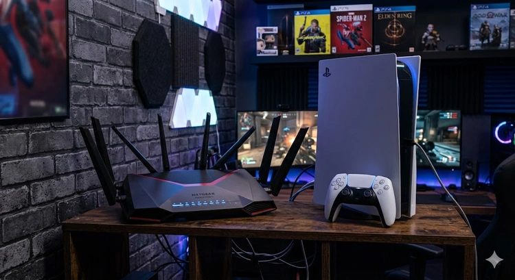 how to choose a router for gaming — router hardware and spec sheet on a desk