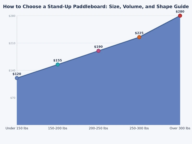 paddleboard size and volume chart by paddler weight and experience level