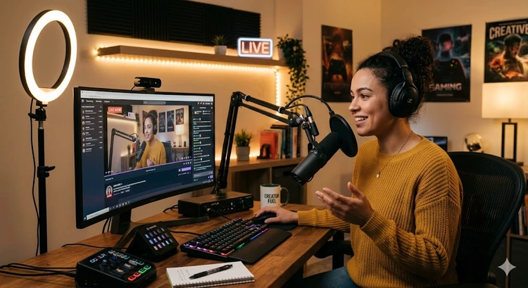 how to choose a webcam for streaming — multiple webcam models on a streaming desk setup