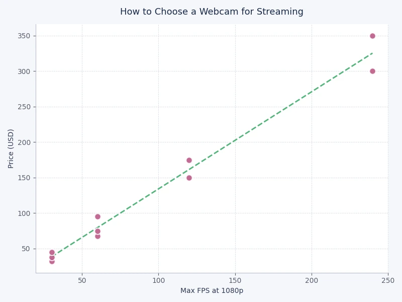 bar chart comparing webcam resolution, frame rate, and price across entry, mid-range, and pro tiers