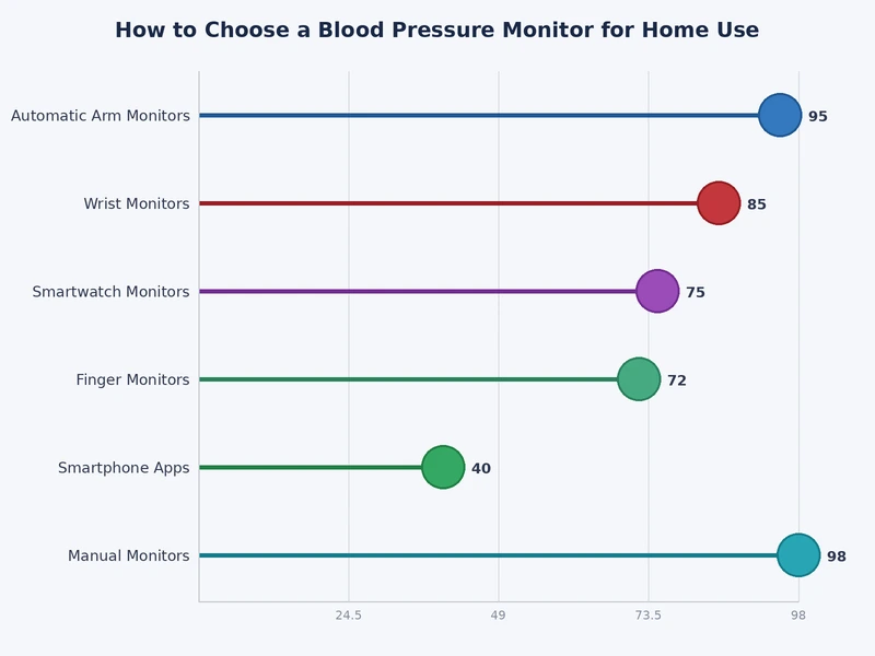comparison chart of blood pressure monitor types by accuracy, portability, and price range