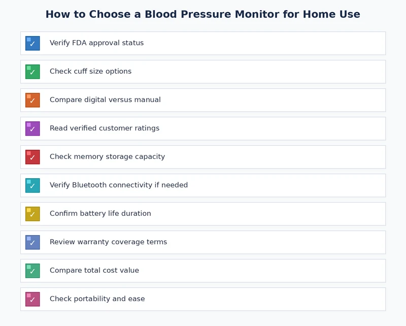 blood pressure monitor buying checklist covering validation, cuff size, display, and measurement technique