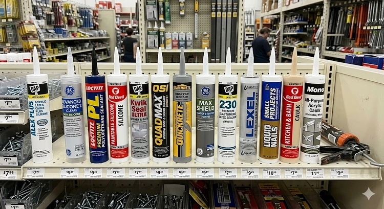 how to choose caulk displayed with multiple tube types for home improvement projects