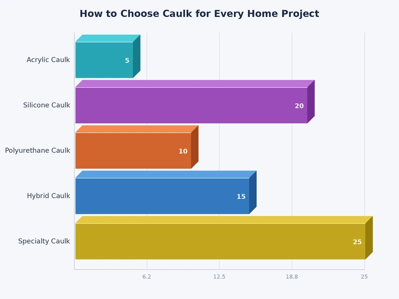 bar chart comparing caulk types by flexibility waterproofing paintability and lifespan