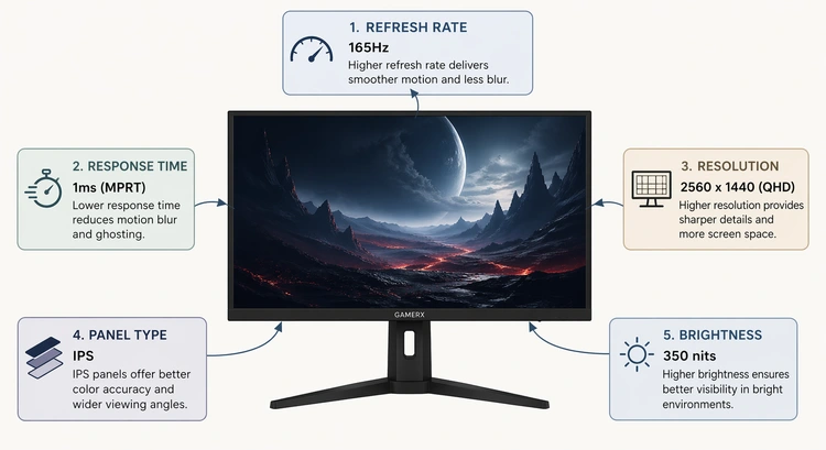 infographic showing how to choose a gaming monitor decision tree for PC and console platforms
