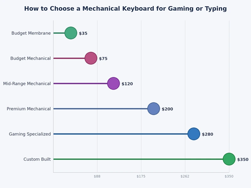 chart comparing mechanical keyboard switch types by actuation force, feedback style, and primary use case