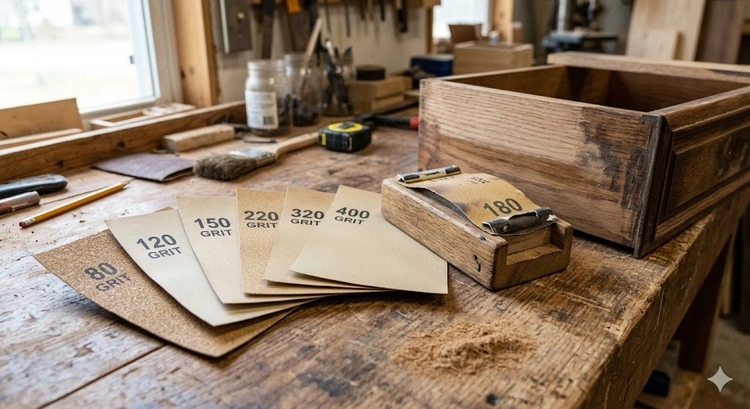 assorted sandpaper sheets showing different grit levels illustrating what sandpaper grit to use for various projects