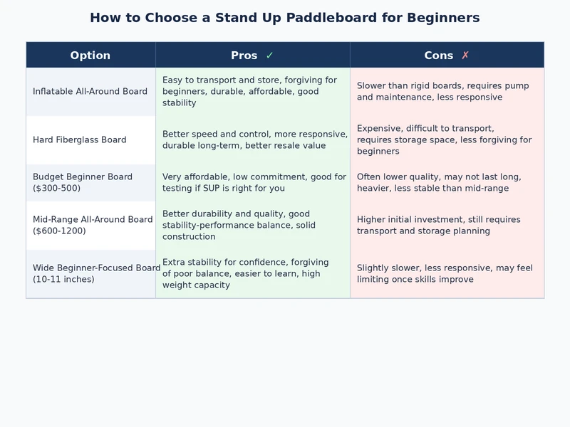 side-by-side comparison of inflatable vs hard paddleboard features for beginner buyers