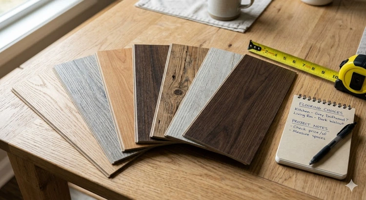 how to choose vinyl plank flooring — cross-section comparison of SPC, WPC, and solid LVT core constructions