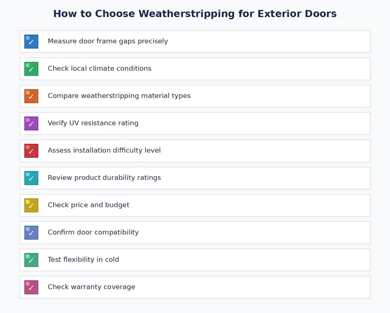 weatherstripping selection and installation checklist for exterior doors showing door locations and material choices