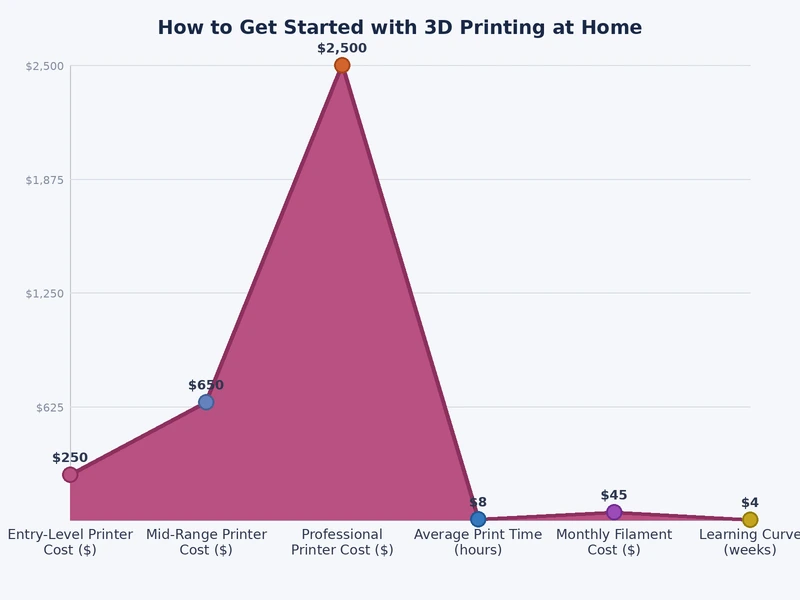 bar chart comparing 3D printer types by cost, ease of use, and print speed for home users