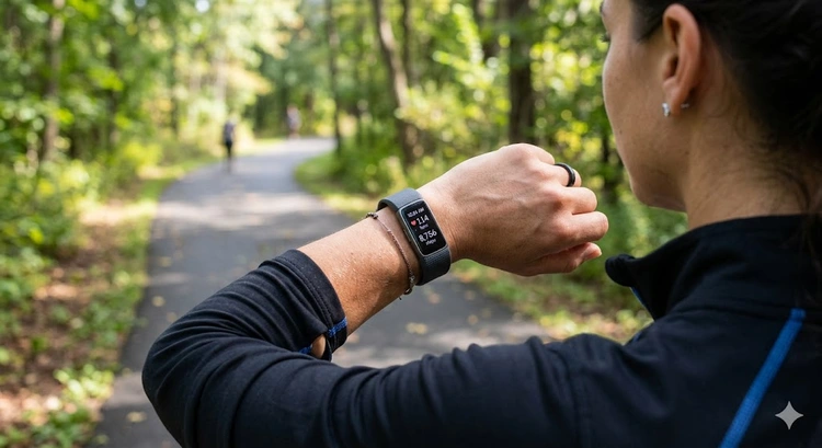 how to pick a fitness tracker that matches your goals — wrist wearables displayed on a workout bench