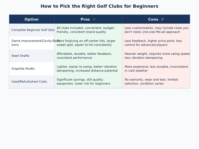 Beginner golf club comparison chart showing starter set vs individual clubs for how to pick golf clubs for beginners