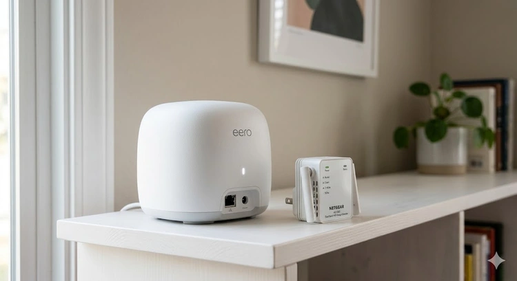 mesh wifi vs wifi extender side by side comparison of devices and coverage maps