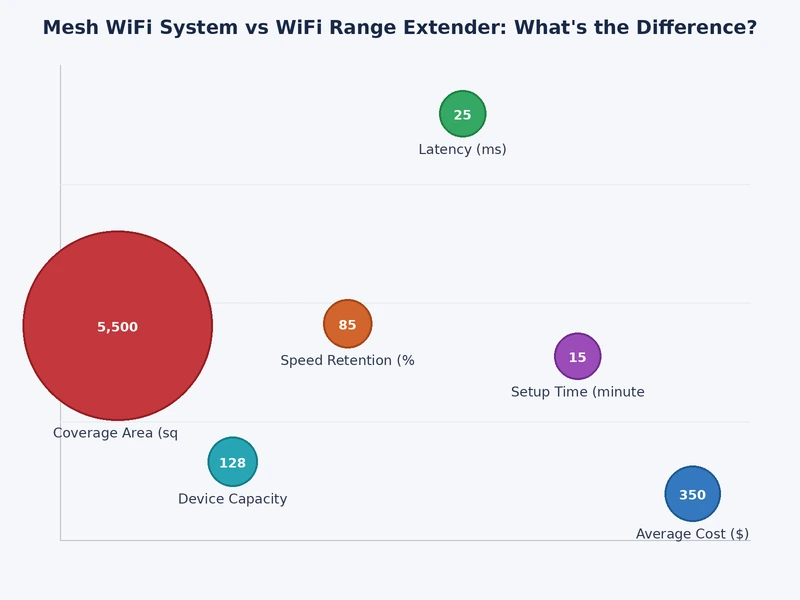 bar chart comparing mesh wifi vs wifi extender across speed, coverage, cost, and ease of setup
