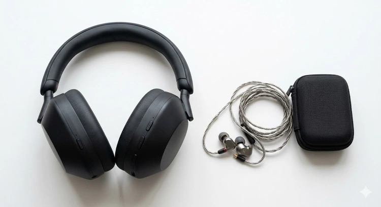 noise canceling vs noise isolating headphones shown side by side comparing over-ear ANC and in-ear passive isolation designs