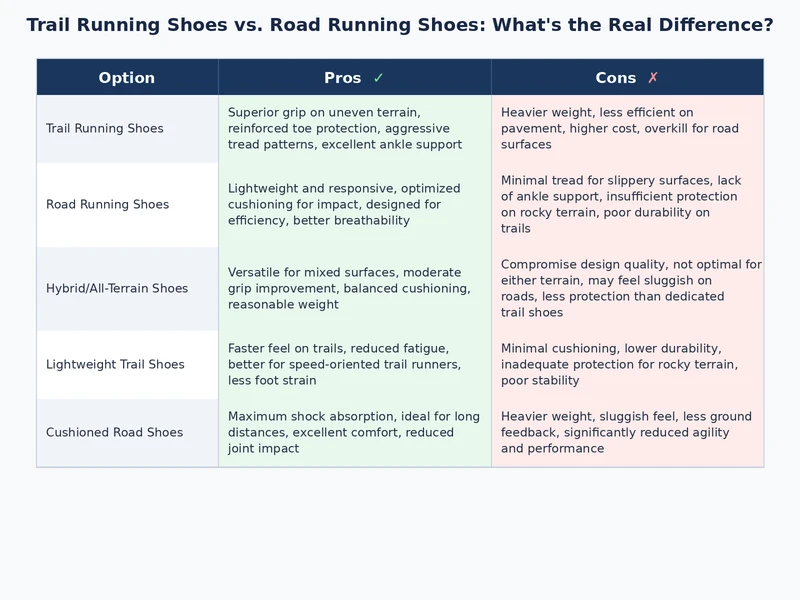 Side-by-side structural comparison showing trail running shoes vs road running shoes outsole and midsole differences