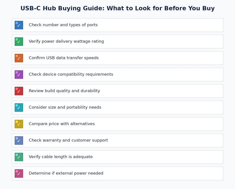USB-C hub buying guide evaluation checklist for bandwidth, power, and thermal specs