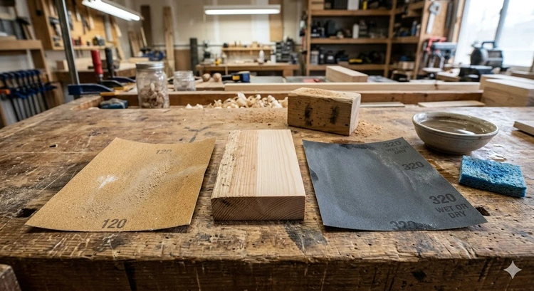 wet vs dry sandpaper types displayed side by side on a workshop bench