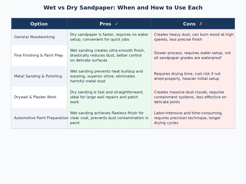 wet vs dry sandpaper application chart showing grit ranges and lubricant requirements by project type