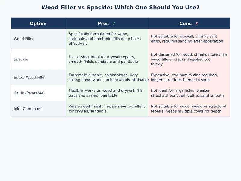 Wood filler vs spackle side-by-side comparison showing repair results on wood trim and drywall