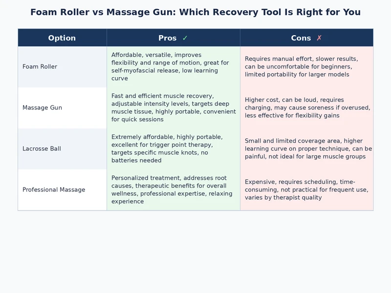 visual comparison chart of foam roller vs massage gun use cases and features