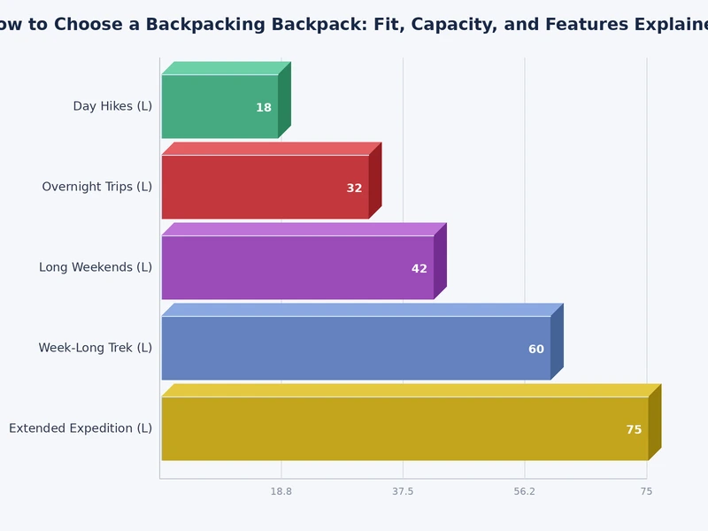 backpacking pack capacity vs trip length comparison chart showing recommended liter ranges