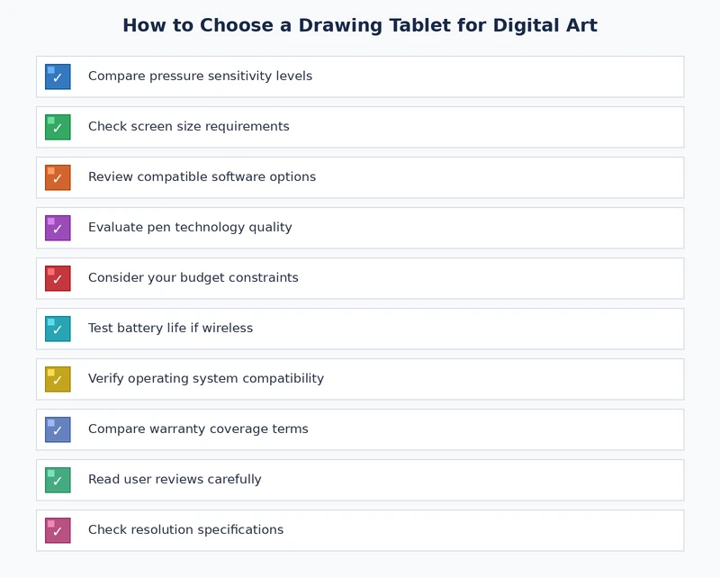 drawing tablet buying checklist — key factors for how to choose a drawing tablet including active area, pressure levels, and budget tier