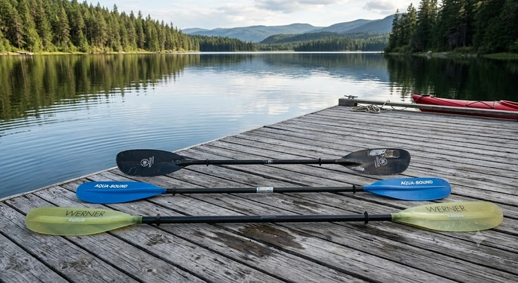 how to choose a kayak paddle showing length material and blade shape comparison