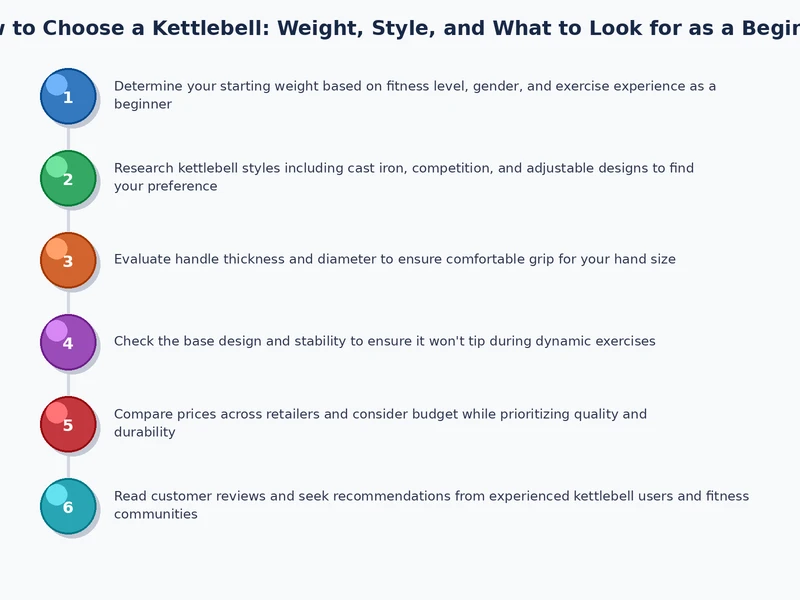 Process diagram showing kettlebell selection steps from goal setting through weight and style choice