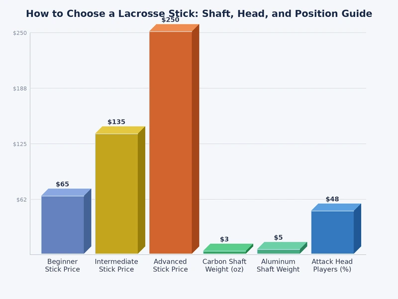 Lacrosse stick selection chart comparing shaft length, head width, and pocket depth by position