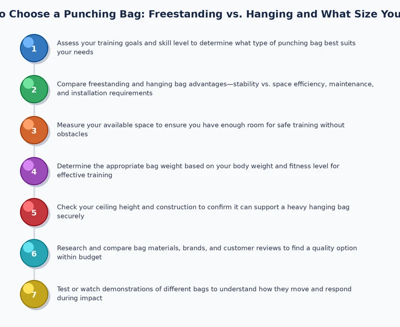 Step-by-step installation process diagram for ceiling-mounted hanging punching bag