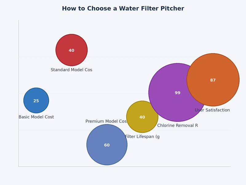 bar chart comparing water filter pitcher types by contaminant removal breadth and estimated cost per gallon