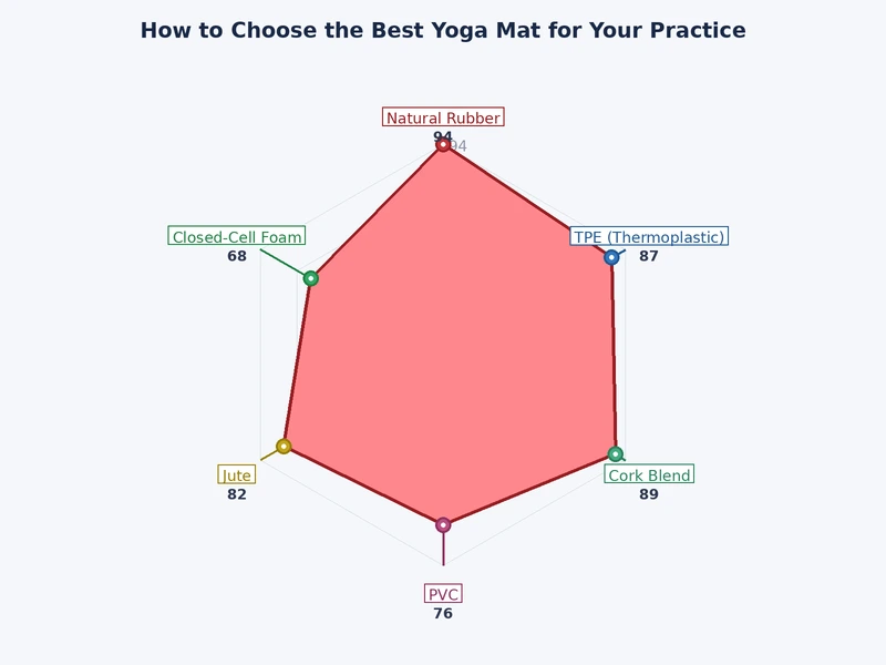 bar chart comparing yoga mat materials by grip score durability and price range