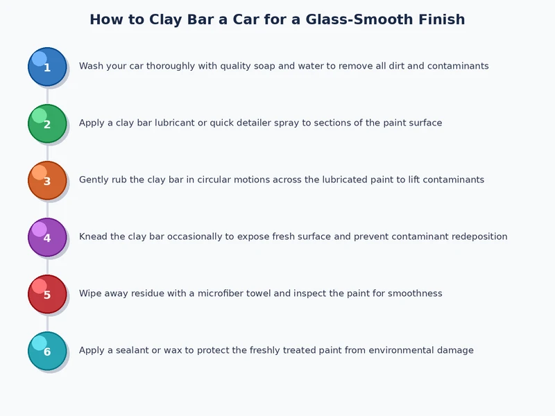 clay bar process diagram showing lubricant spray application and straight-line clay bar technique on car panel