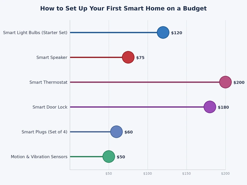 bar chart showing budget allocation across smart home device categories including lighting security climate and hub