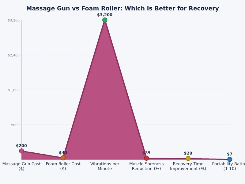 comparison chart showing massage gun vs foam roller performance across depth, cost, portability, and ease of use