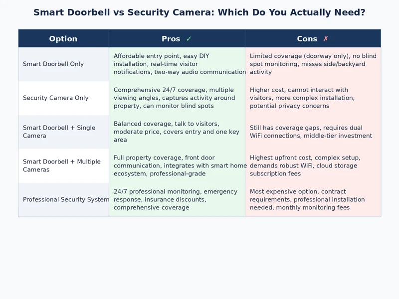 smart doorbell vs security camera side by side placement and coverage angle comparison