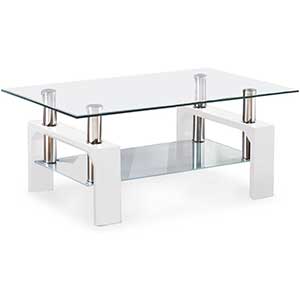 Mecor | Rectangle Glass Coffee Table For Sectional | Metal Legs
